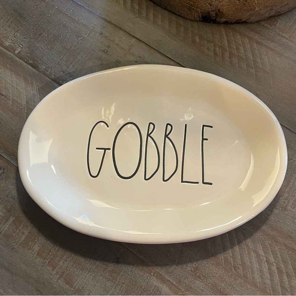 Rae Dunn Rare Vintage Big M Magenta ‘Gobble’ Oval Plate
